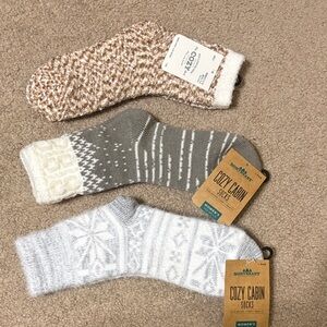 Cozy Cabin Women's Plush Winter Socks - Taupe, Gray & Cream (3 Pack)